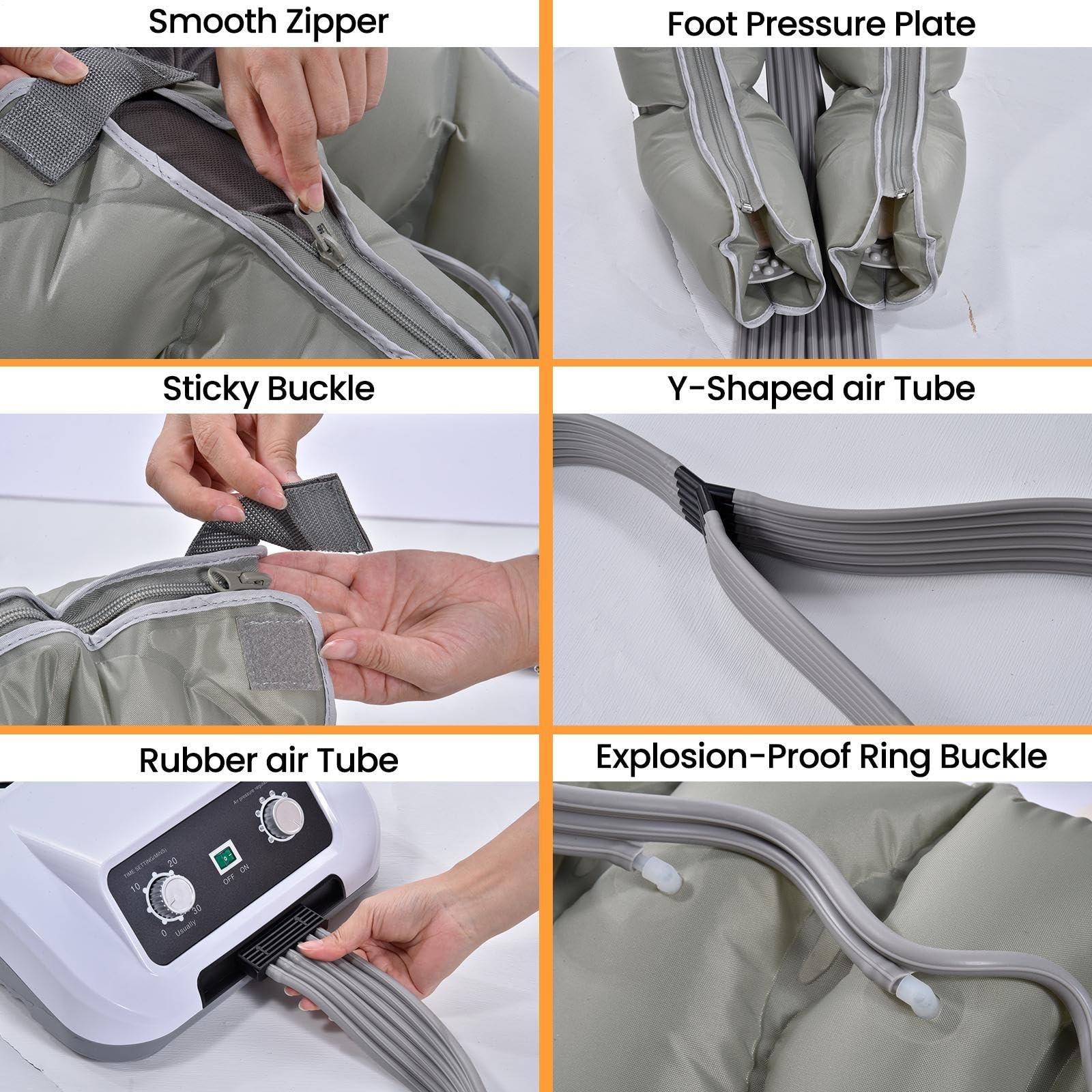 Dispositivo Di Drenaggio Linfatico Con 6 Camere D'aria, Massaggiatore Per Gambe, Compressione del aria Per Massaggio E Rilassamento Muscolare Per Dolore E Circolazione, 30-240 MmHg