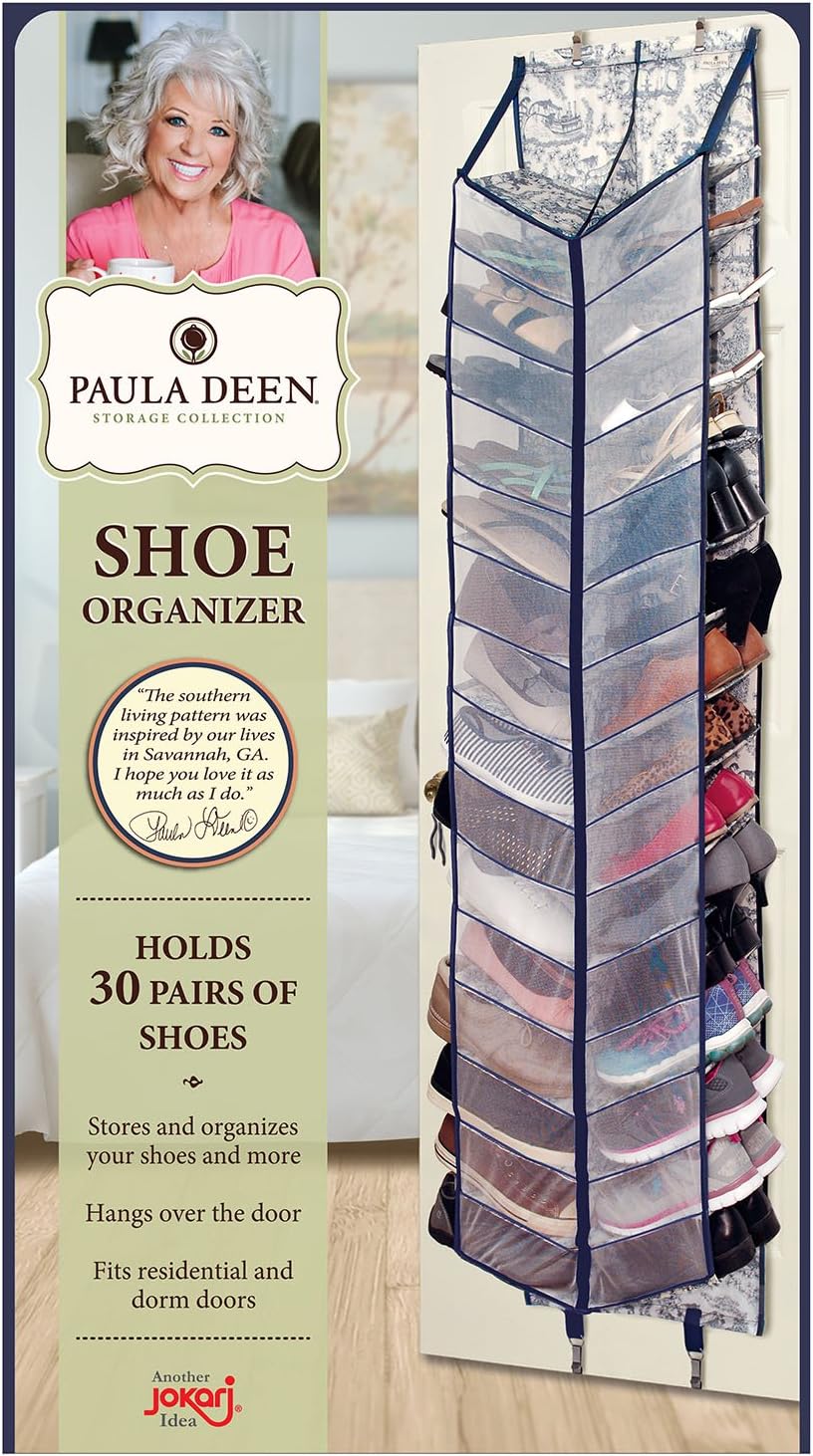 Jokari Paula Deen Shoe Organizer - Over The Door 30 Pocket Shoes Storage with Large Compartments for Side by Side Storage - Fits Any Standard Door & Easy to Attach Inside Your Closet