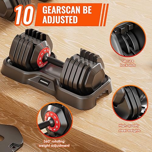 Miniatura 5 de VEICK Adjustable Dumbbell Set, 5 in 1 Free Dumbbell for Men and Women, Black Dumbbell for Home Gym, Full Body Workout Fitness, Fast Adjust by