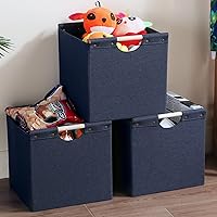 Vista 4 de HOONEX Contenedores de almacenamiento plegables, cubos de almacenamiento de tela de lino de 12 x 12 x 12 pulgadas, paquete de 3, cestas