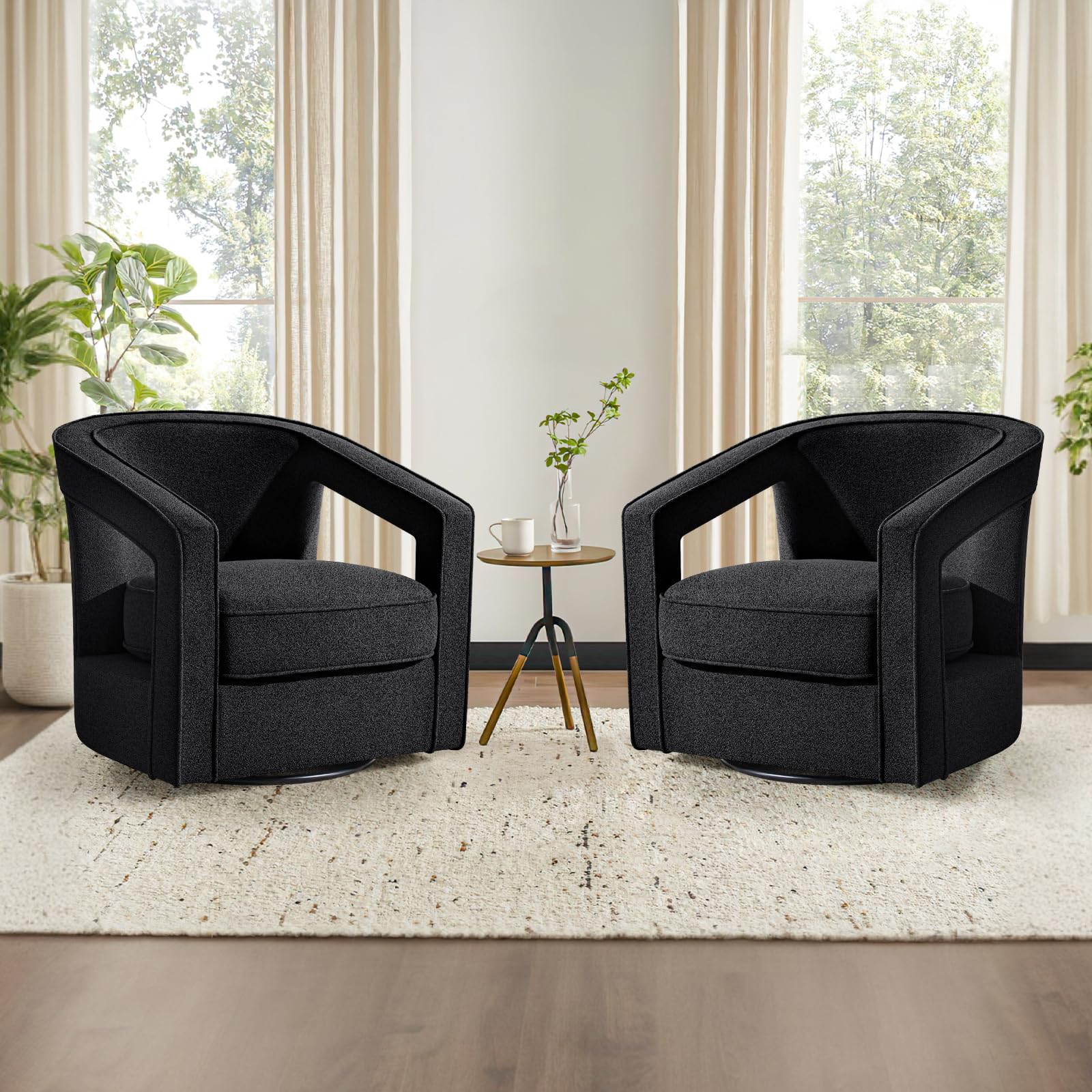 Furniliving Chenille Swivel Accent Chair for Living Room, Upholstered Barrel Chair with Curved Back, Comfortable Reading Chair for Bedroom, Balcany,