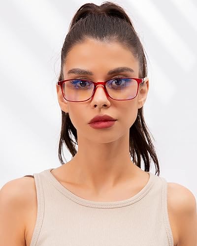 Miniatura 2 de ANRRI Gafas de bloqueo de luz azul, antifatiga ocular, filtro UV, gafas de juego de computadora, marco rojo ligero