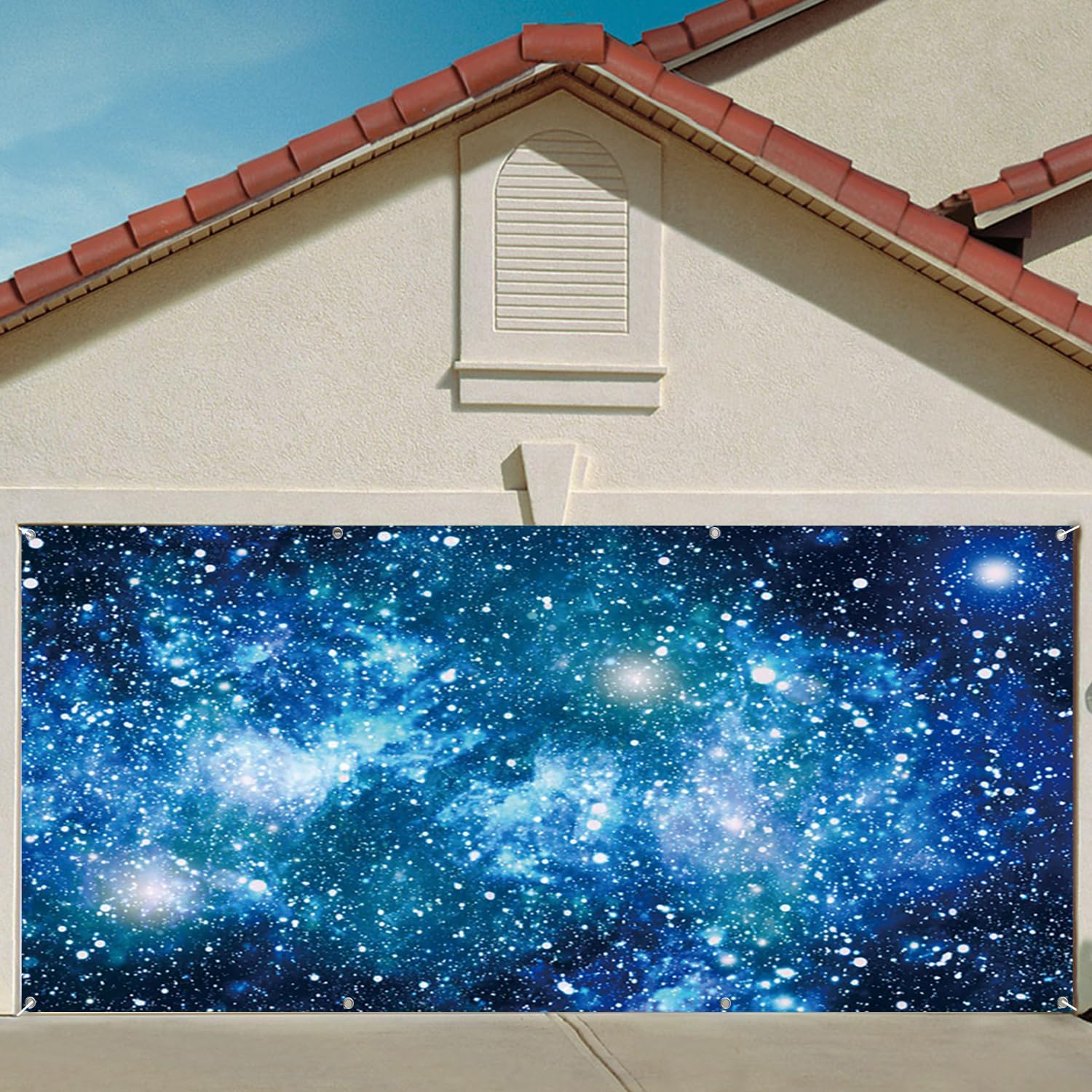 7x16ft Blue Nebula Garage Door Decor Shining Stars Universe Space Starry Night Galaxy Milky Way Garage Door Background Kids Space Party Birthday Party Garage Door Decor