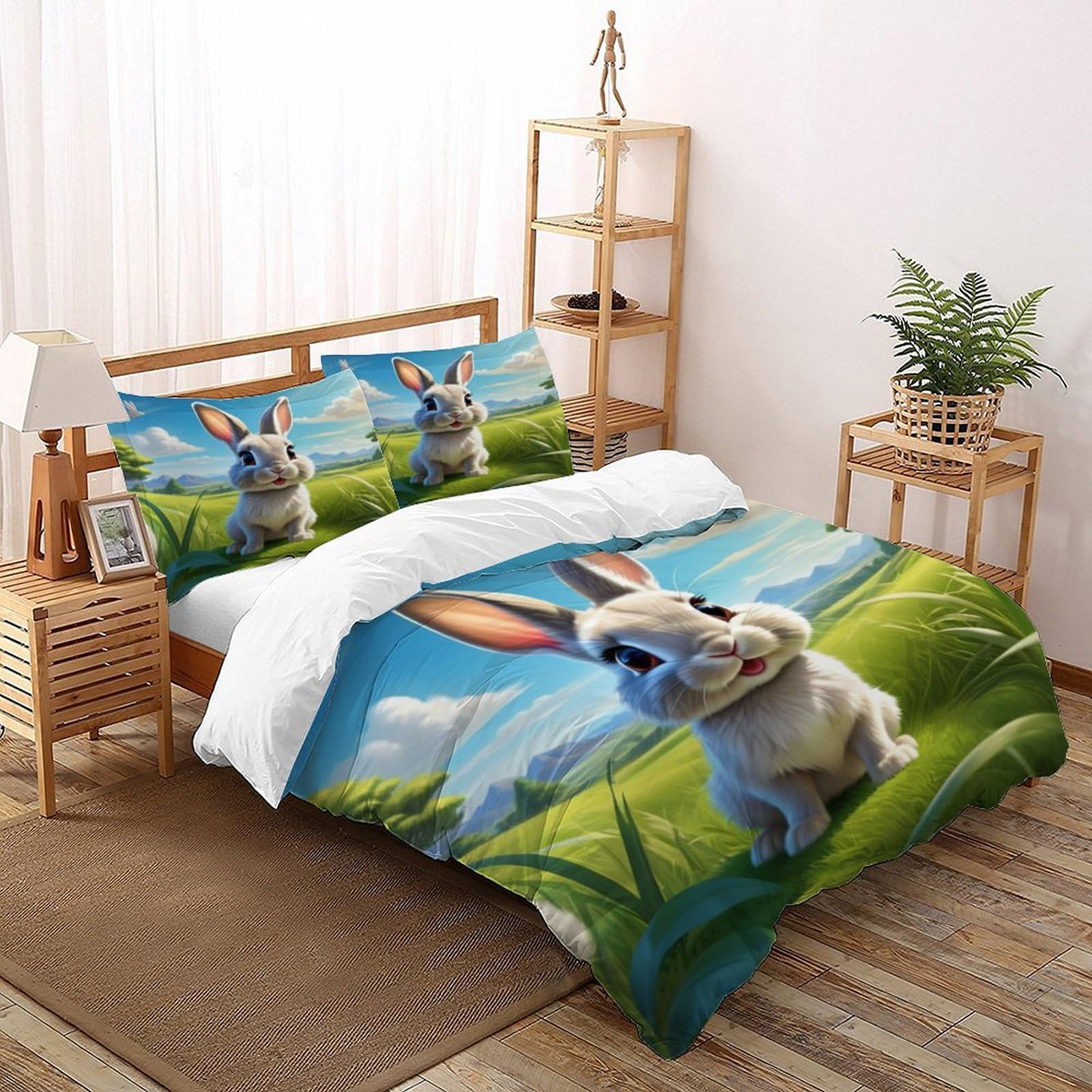 Housse de couette lapin en microfibre thermorégulatrice pour lit double