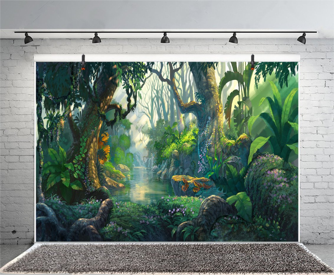 SDOTPMT Toile De Fond Forêt Fantastique 1,8x1,2m - Polyester HD Pour Photographie, Décoration Thème Jungle