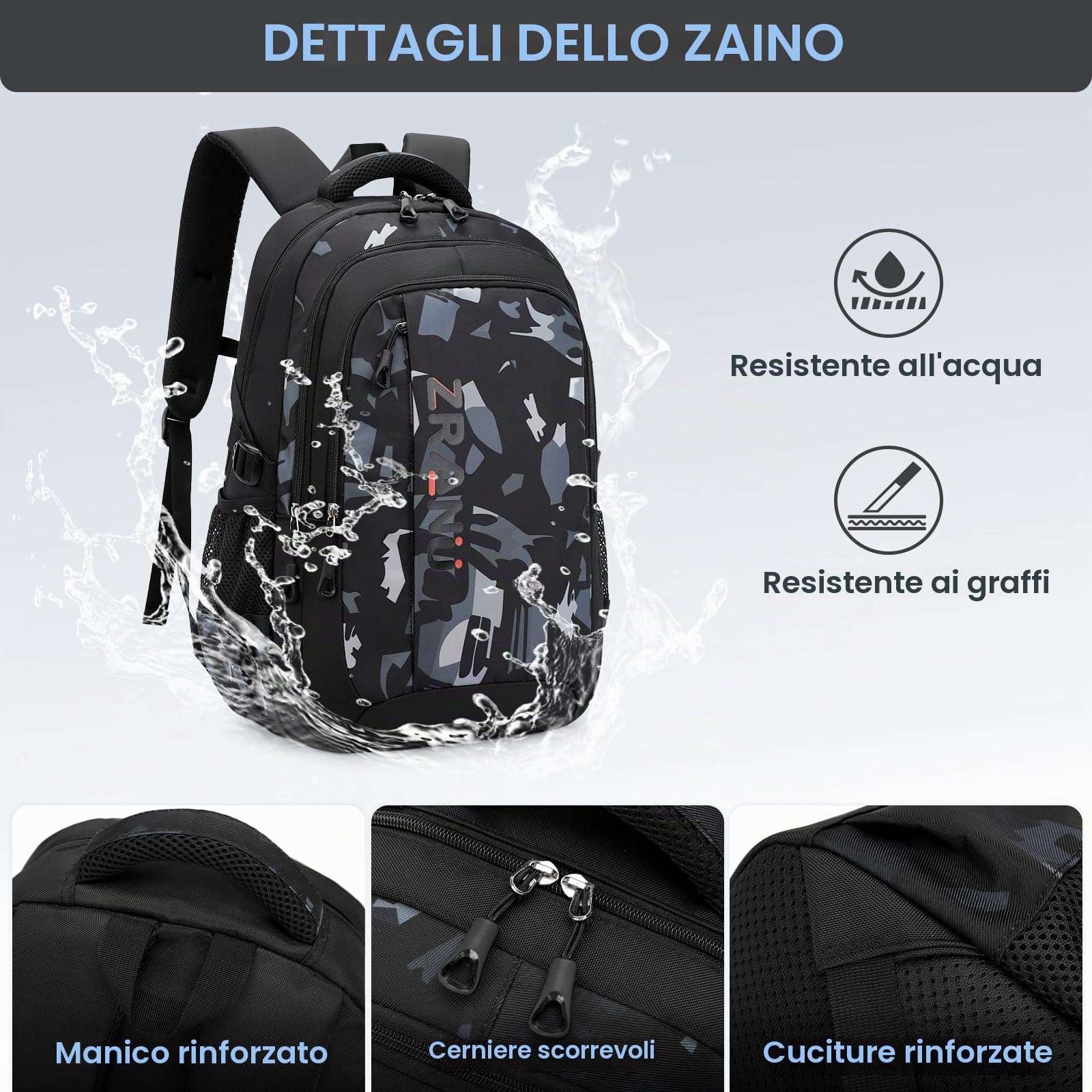 Amythe Zaino Scuola Media e Superiore Ragazzo, Adatto al Trolley, Nero | Zaini Casual Pc 15.6" Borsa Scuola per Studenti Bambino Adolescenti Uomo Idrorepellente Grande Leggero, Ritorno / Viaggio