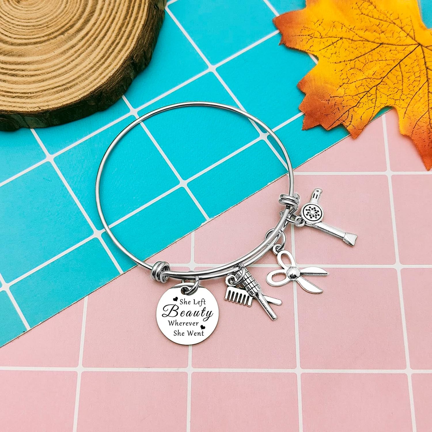 Heigebi Hair Stylist Gifts Hairdresser Bracelet Hair Stylist Gift Hairdresser Jewelry Scissor Bangle Bracelets with Comb Hair Drier Graduation Gift Hairdressers Gifts for Women - Image 6