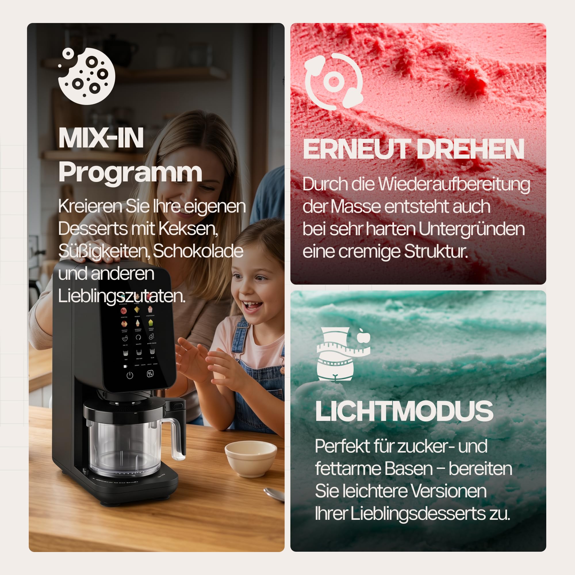 4Swiss Eismaschine Softeismaschine Ice Cream Maker Speiseeismaschine Eismaker für Slush Frozen Yogurt Gelato Sorbet Milchshake Maschine Eisbereiter Slushie One-Touch MIX-IN Keto Schwarz - IB026