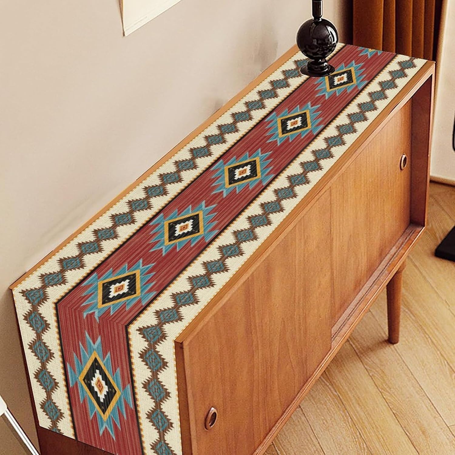 Aztec Vintage Table Runner, Abstract Geometric Tribal Ethnic Native Vintage Western American Southwestern Pattern for Home Kitchen Table Decor Dining Coffee Room Party Decor 13x108