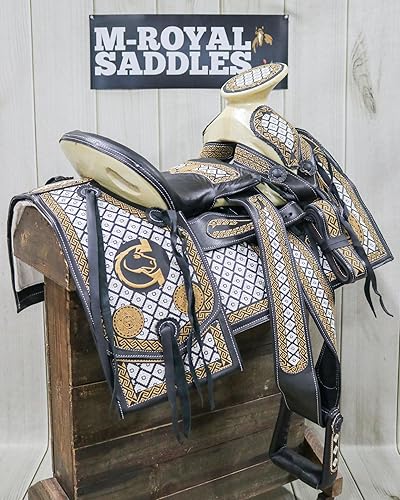 Miniatura 6 de Sillín mexicano bordado Charro Montura de 15"