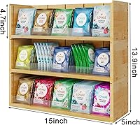 Vista 6 de X-cosrack Caja de almacenamiento organizadora de bolsas de té de bambú, caja de té apilable de 3 niveles, madera natural, cofres de té de montaje