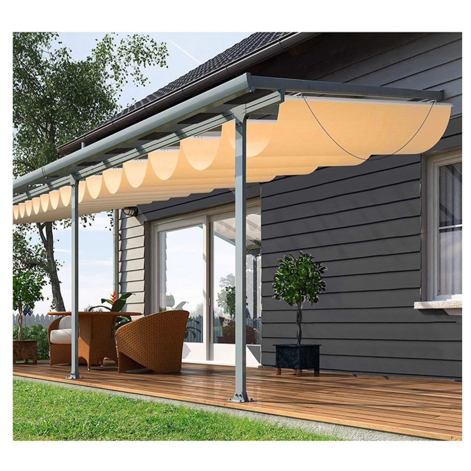 Voile d'ombrage rétractable pour pergola et vagues avec protection UV 95%