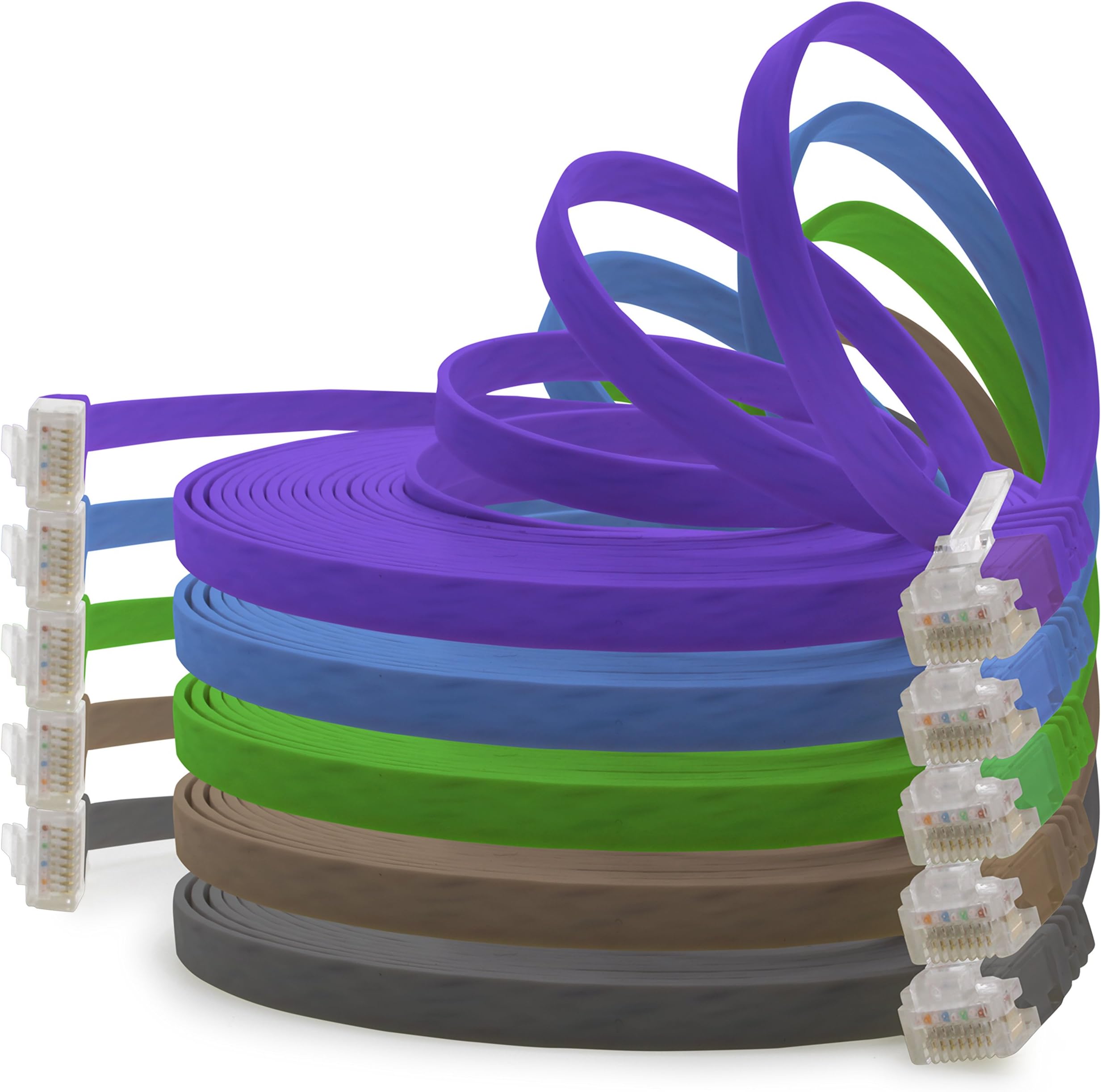 1aTTack.de 3.0 m - 5 colors (02) - Cat.6 flat network cable Cat6 patch cable ultra flat Cat.6 Gigabit LAN (RJ45) slim micro