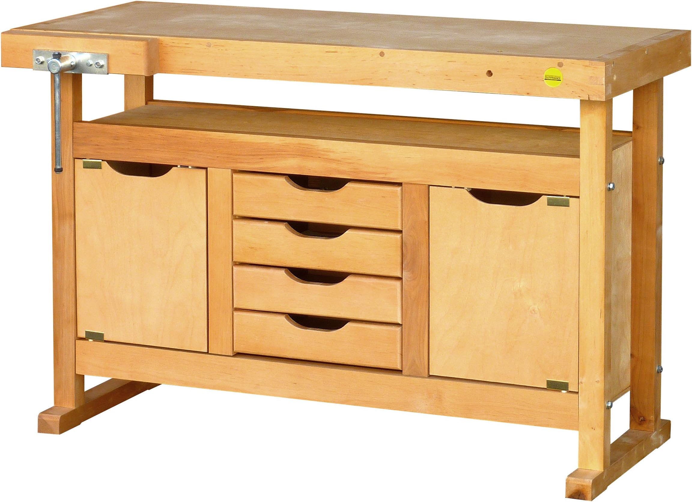 Établi Bois Vigor 149x62x86cm - Étagère, Tiroir, étau - Charge 150kg - Atelier Bricolage