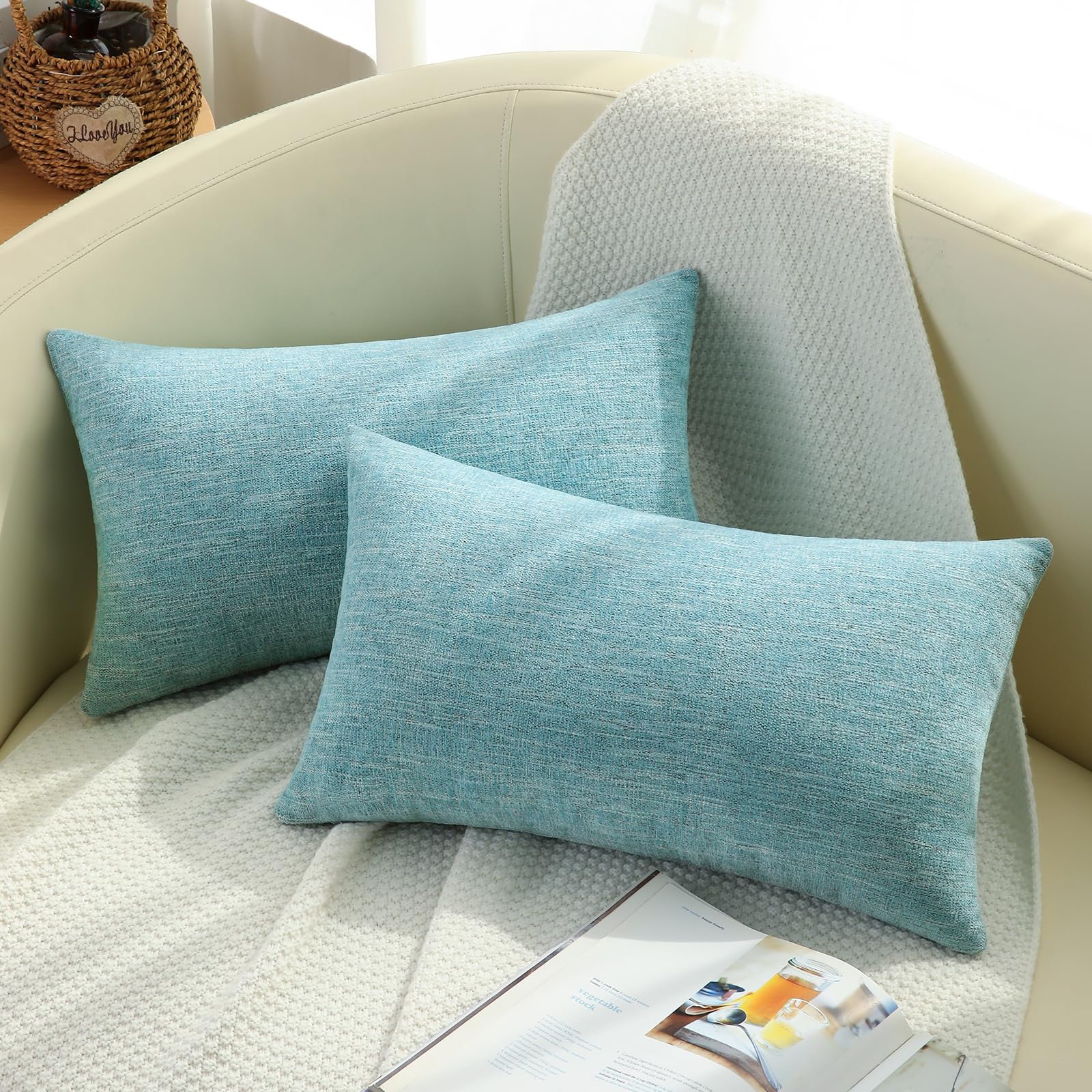 decorUhome Turquoise Lumbar Throw Pillow Covers 12x20 Inch Set of 2 Rustic Farmhouse Chenille Decorative Pillow Cases for Couch Sofa Amazon