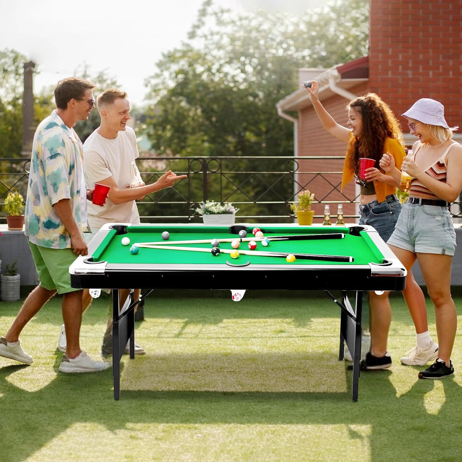 7FT Space-Saving Folding Pool Table for Adults & Kids Green Felt, Complete Accessory Set, Easy to Store – Portable Billiards Table for Game Rooms and Arcades