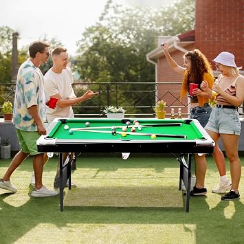 Portable Folding Pool Table, 7 ft Billiard Table Complete Set with Balls, 2 Cues, Chalk & Brush for Family Game Room, Basement, Man Cave