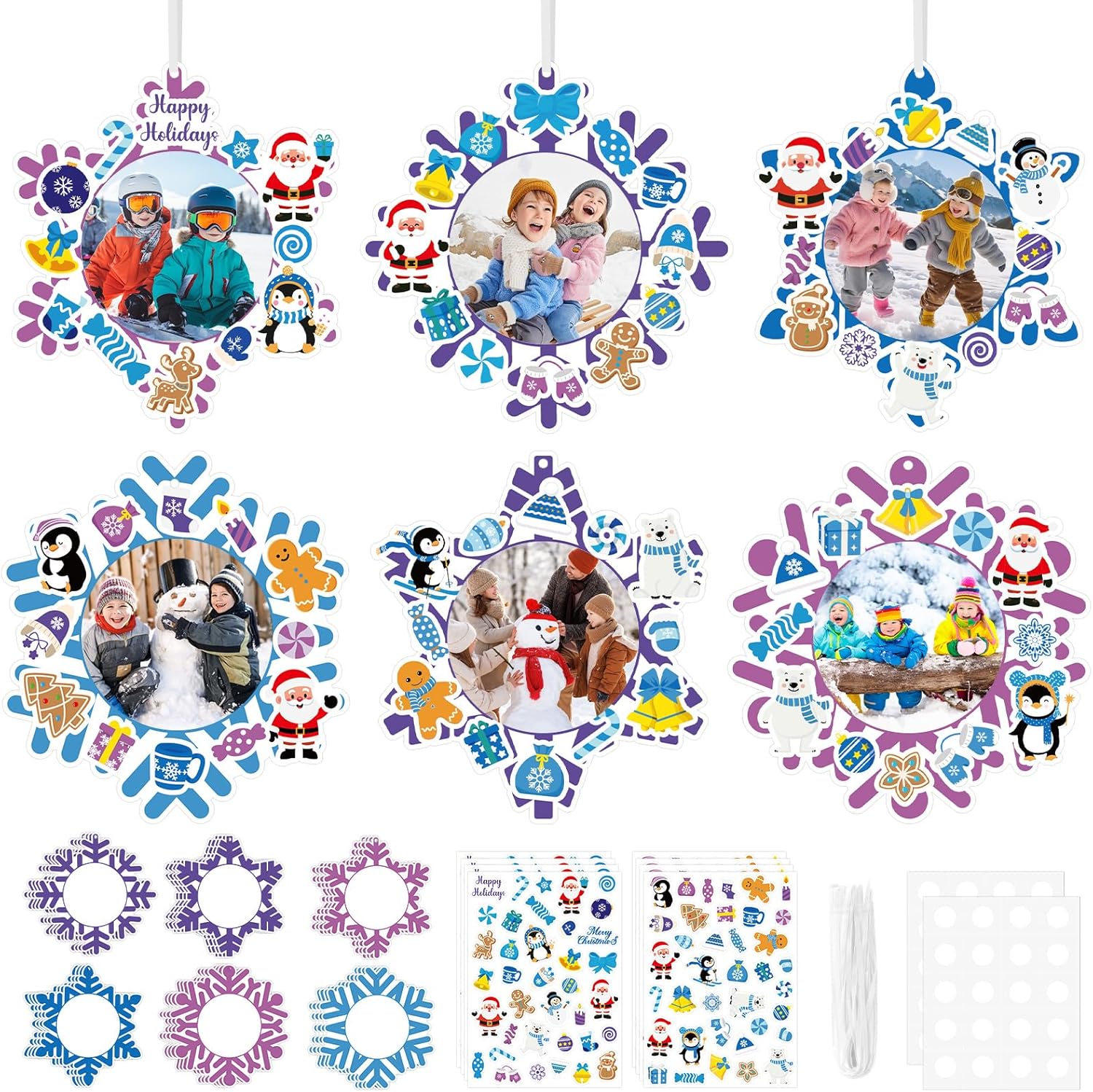 24 PCS Fall Picture Frame Crafts Paper Thanksgiving DIY Photo Frame Crafts Pumpkin Maple Leaf Pine Cone Photo Holder Decor for Thanksgiving Game Activitie (Snowflake) - Image 1 of 7