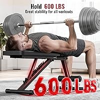 Vista 2 de Banco de pesas ajustable para ejercicio con mancuernas de gimnasio en casa, banco plano de inclinación estable de 600 libras para entrenamiento