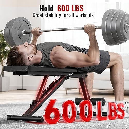 Miniatura 2 de Banco de pesas ajustable para ejercicio con mancuernas de gimnasio en casa, banco plano de inclinación estable de 600 libras para entrenamiento de