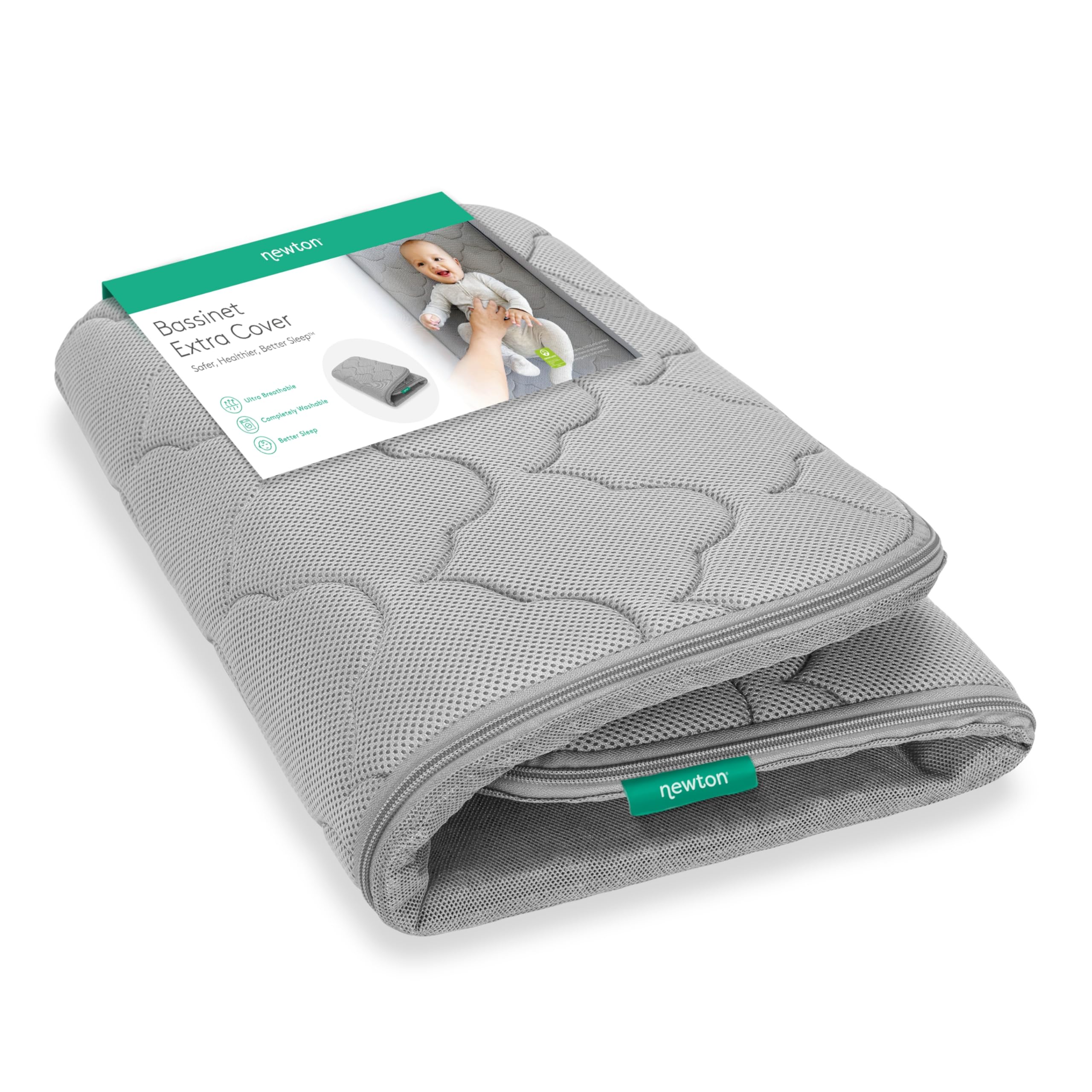 Newton Baby Extra Bassinet Cover, Breathable Safety, Removable Dual-Layer Cover, Completely Washable, Non-Toxic Cotton, Grey (Cover ONLY) Compatible