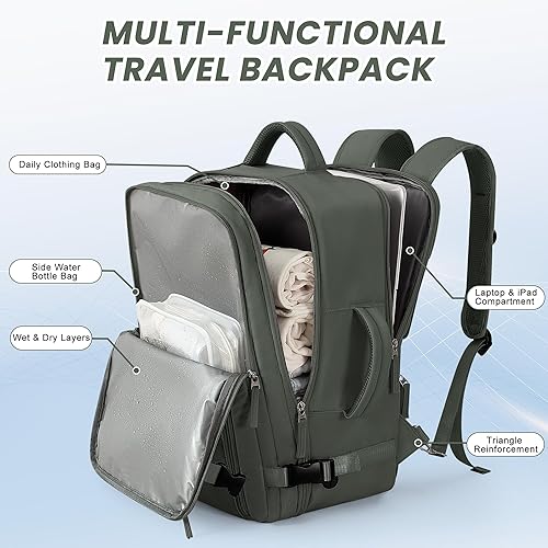 Miniatura 3 de Mochila de viaje aprobada por aerolíneas para hombres y mujeres, bolsa de artículos personales para senderismo universitario y negocios, Verde