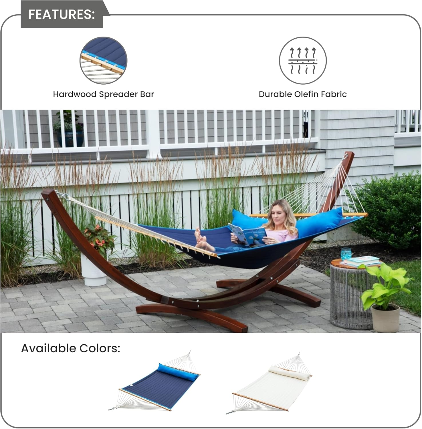 Ceara Patio Hammock Olefin Hammock Double Hammock for Two People Outdoor Patio Swing Chair Quilted Hammock Use Inside Outside Backyard Decor Porch Swing - Blue
