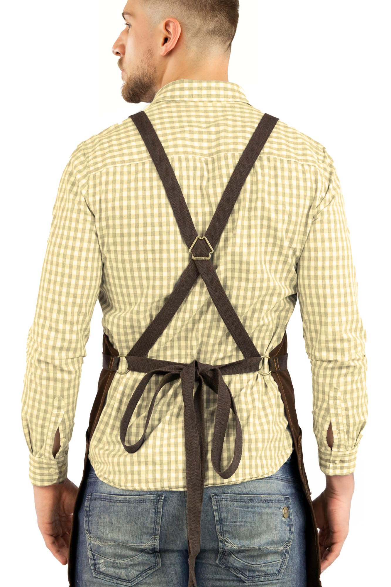 Under NY Sky Essentiel Tablier en Denim ou Sergé - Dos Croisé et Renfort en cuir