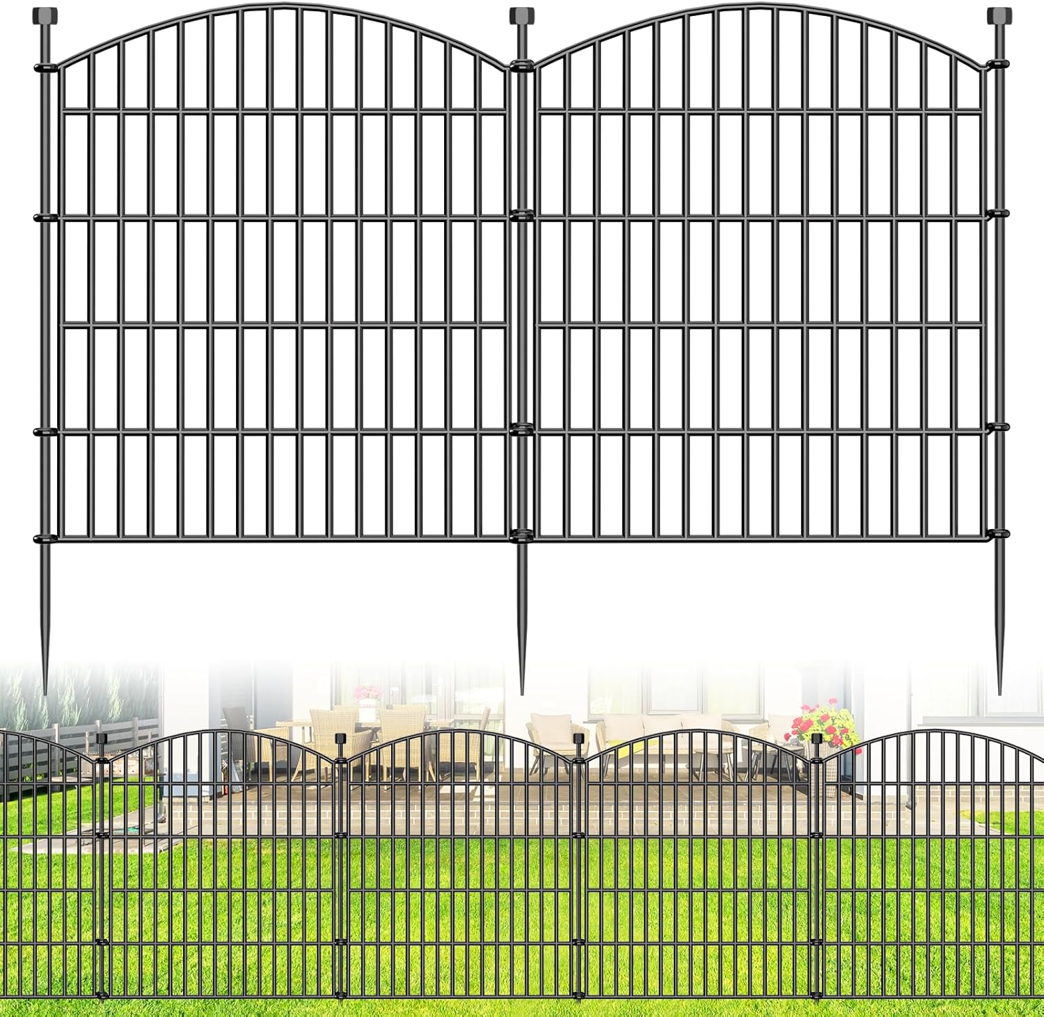 Bilibompa 32" Tall No Dig Garden Fence - 10 Panels 23.6ft Rustproof Decorative Dog Barrier for Yard, Patio, Animal Protection