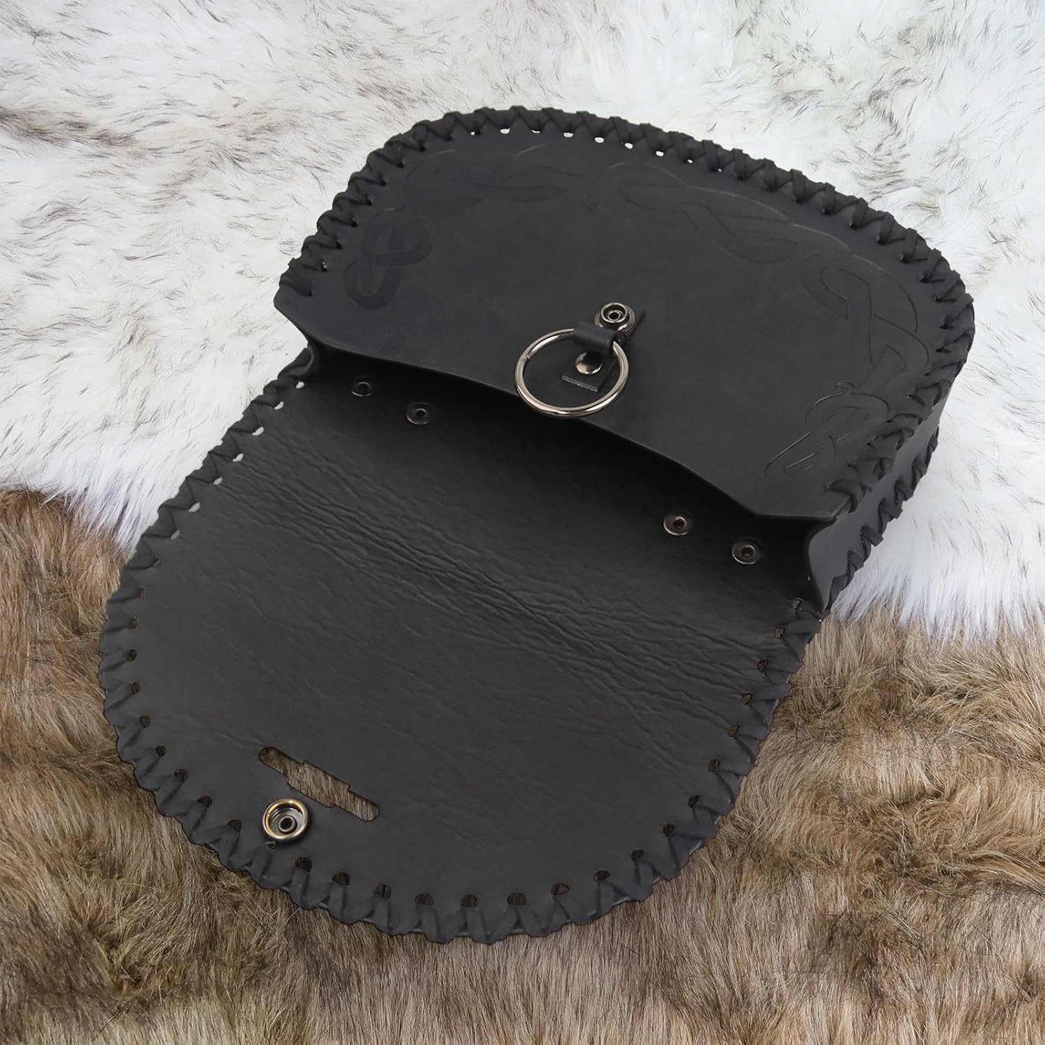 Medieval Viking Belt for Men with Nordic Embossed O Ring Belt Bag, Women Belt Pouch Bag Phone Holder Costume LARP Accessories - Image 5