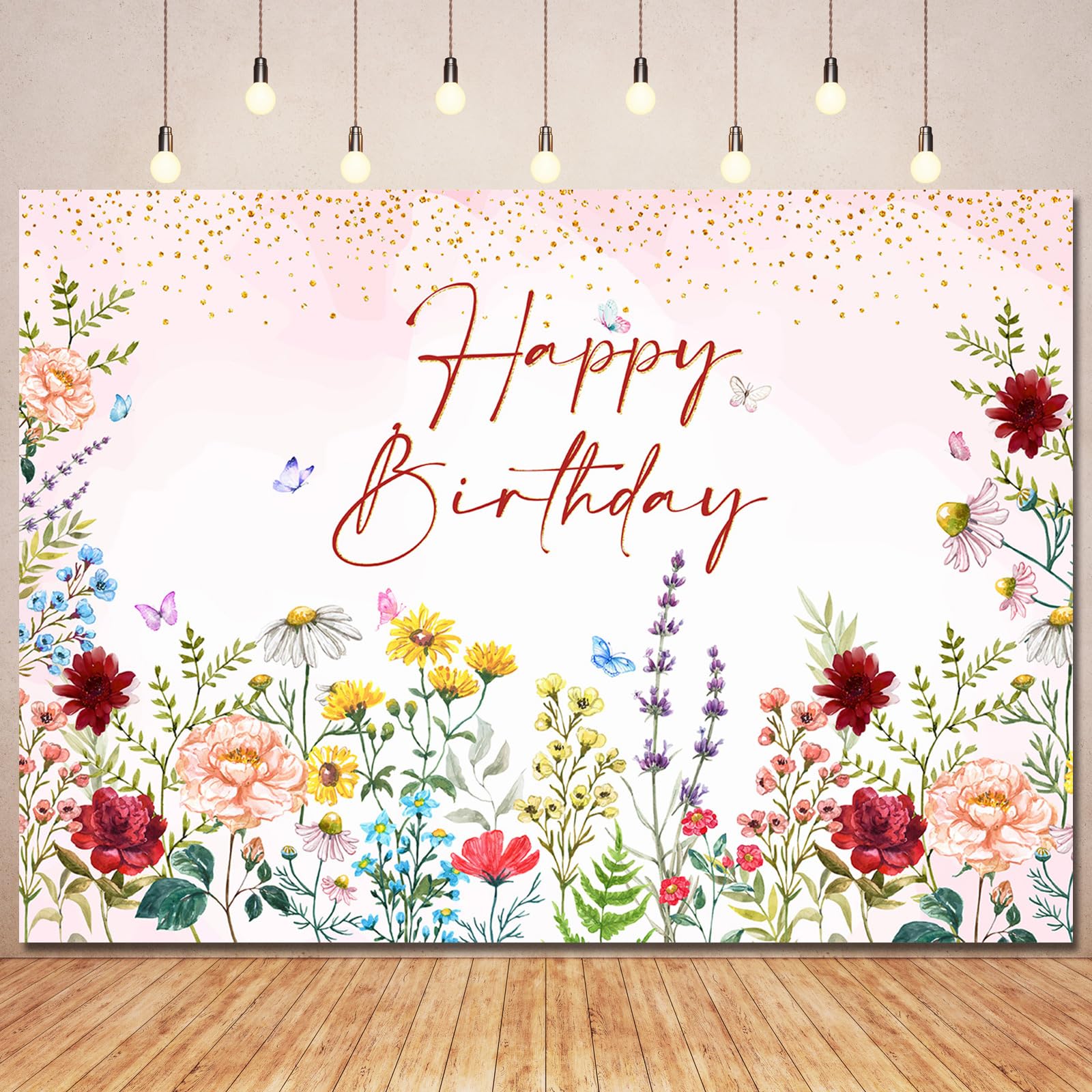 Wildflower Happy Birthday Backdrop Banner Girls Floral Birthday Decorations,Spring Watercolor Wild Flower Bday Background Women Girls Wildflower Theme