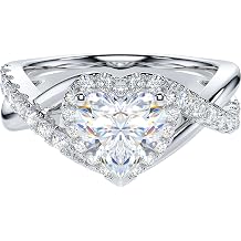 THELANDA Genuine Moissanite or Simulated 1CT Heart Shape Diamond Sterling Silver Crossover Infinity Split Shank Halo Promise Engagement Ring
