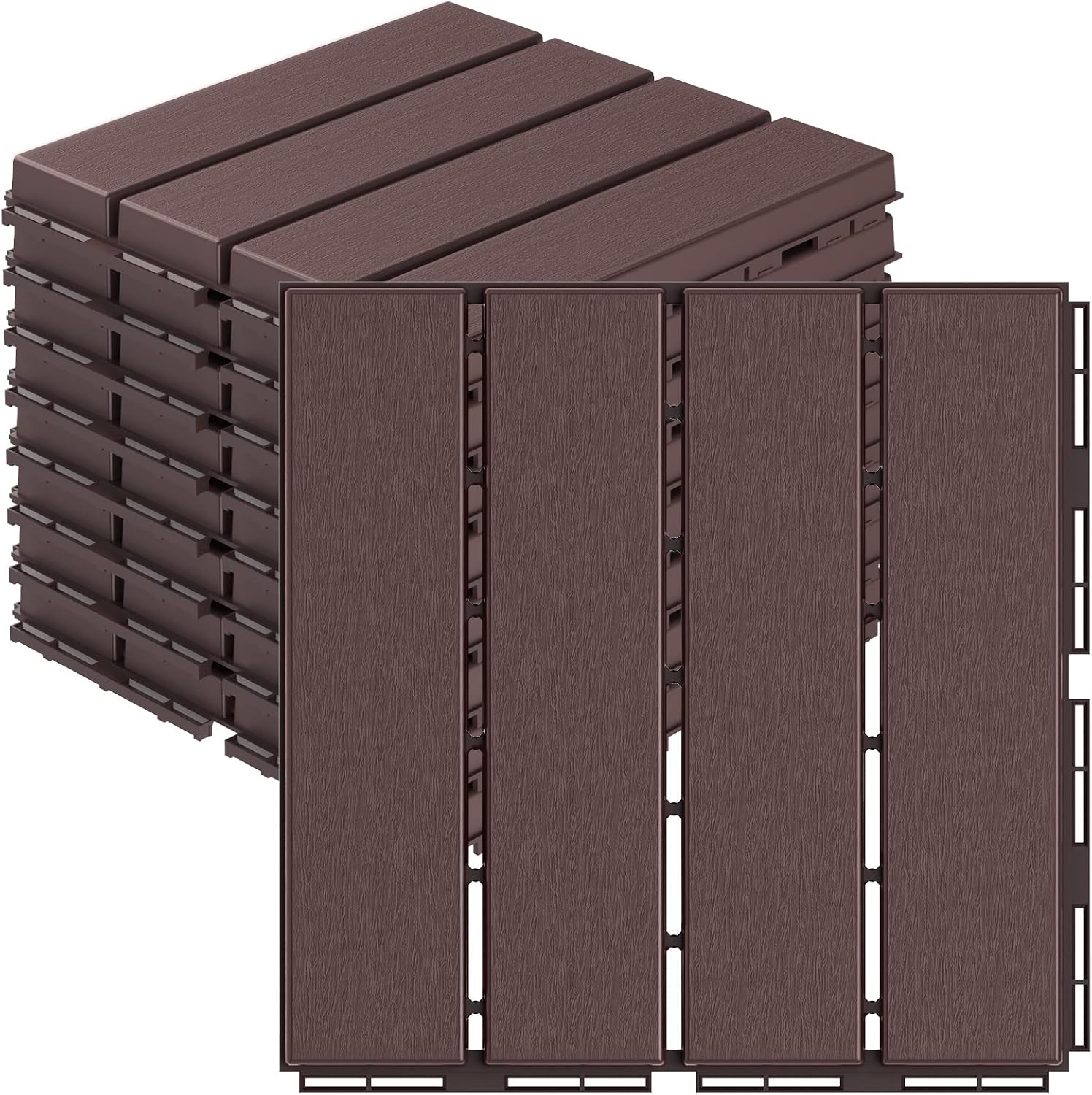 Interlocking Deck Tiles, 9 Pack Balcony Flooring, 12"x12" 