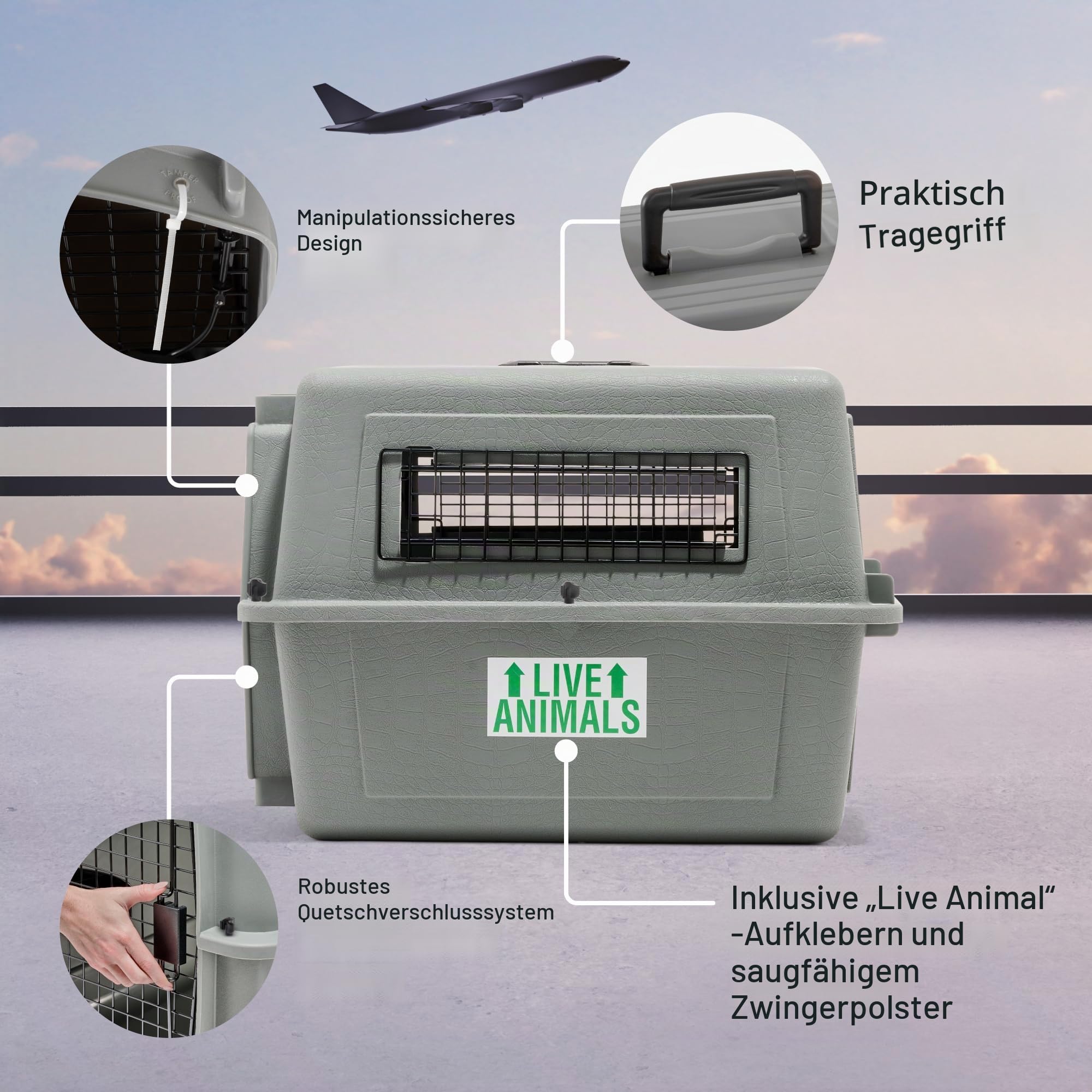 Petmate Beeztees 715563 Skykennel Nr 1, 53 x 40 x 38 cm, grau | IATA-konforme robuste Hundehütte, hergestellt in den USA, inklusive Ready to Fly Essentials