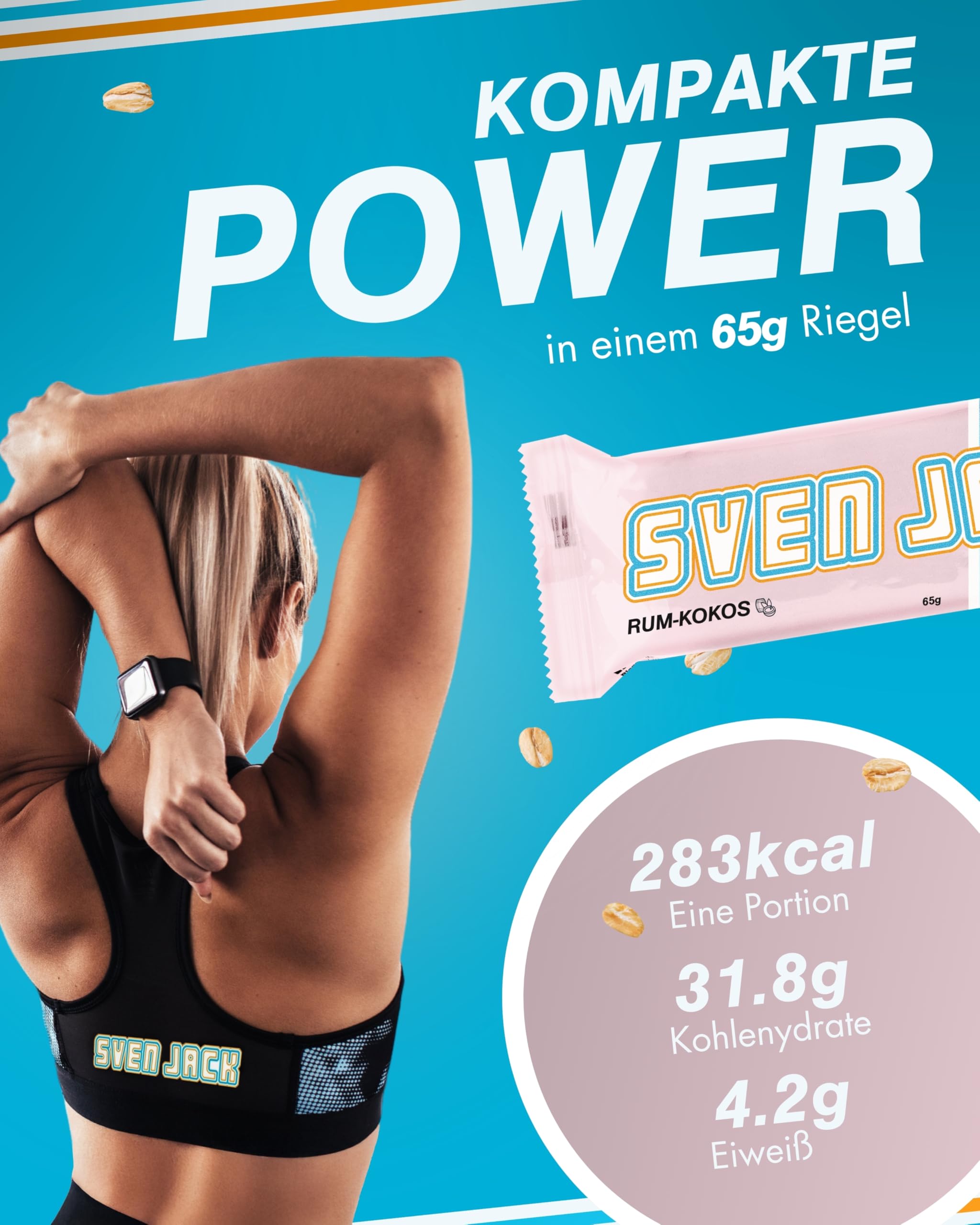 Sven Jack (Energy Cake) Haferriegel Rum-Kokos 20x 65g I Original Haferflocken Energieriegel I Veganer & Laktosefreier Haferriegel I Langkettige Kohlenhydrate & wenig Zucker I Müsliriegel