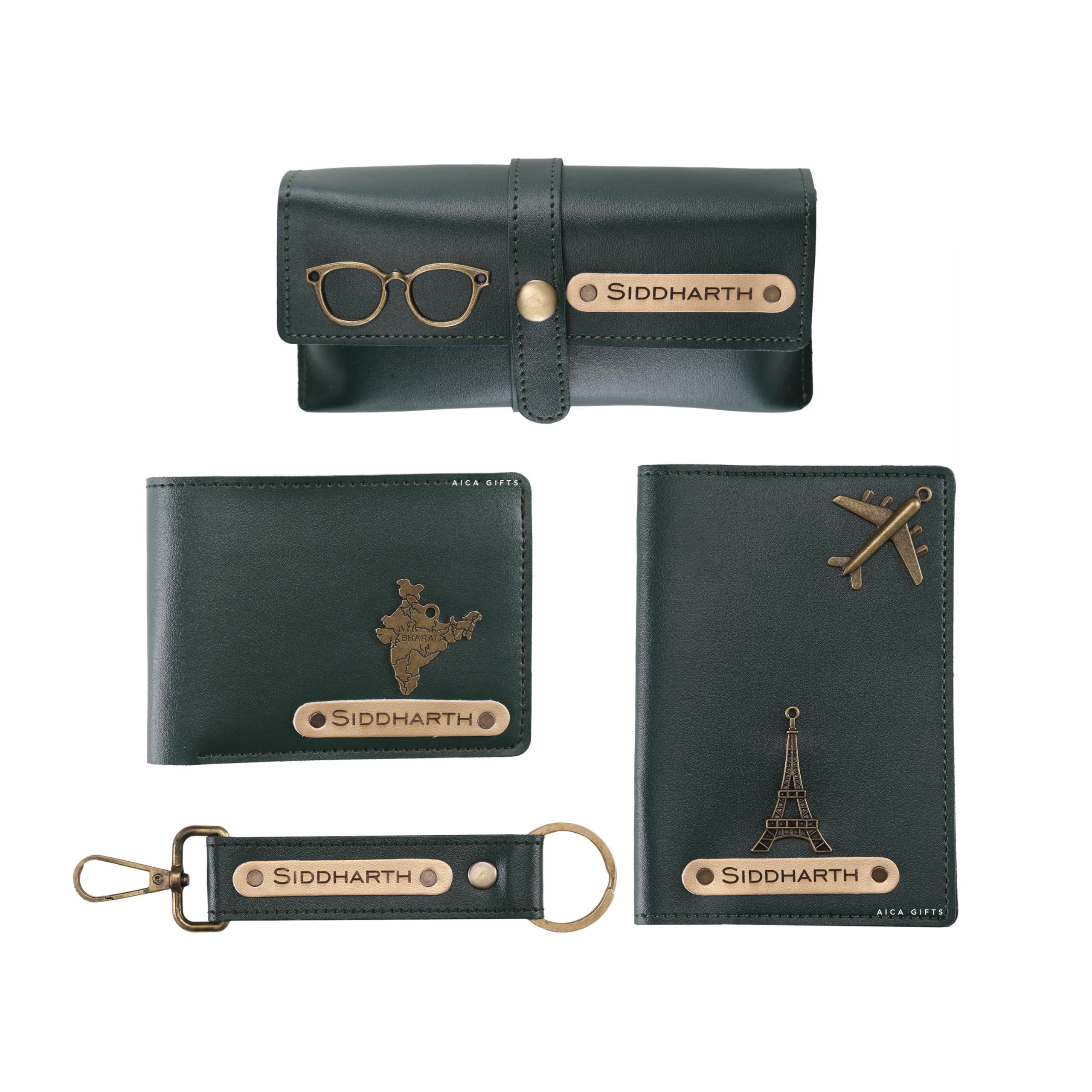 AICA Personalized Name & Charm Leather Wallet Men’s Combo Giftset (DarkGreen) | Birthday Anniversary Wedding Gifts for Husband Groom Friend Men (B0CJJKBQ9F) Amazon Price History, Amazon Price Tracker