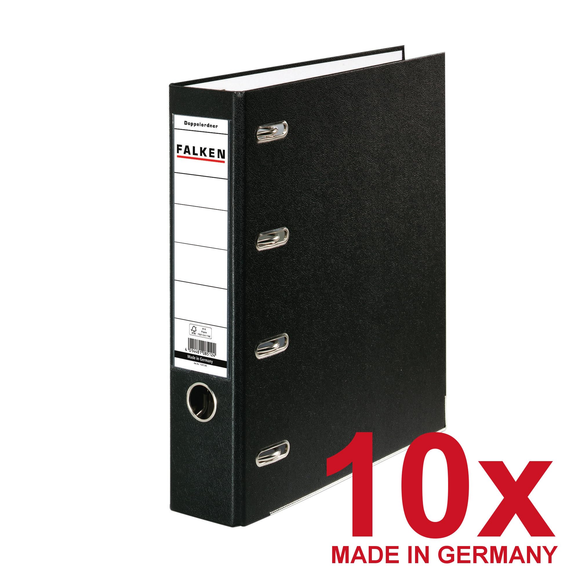 Falken Lot de 10 classeurs doubles en plastique PP - Fabriqués en Allemagne - Noir - Largeur : 7 cm - Pour 2 étagères transversales DIN A5 - Avec fenêtre interchangeable