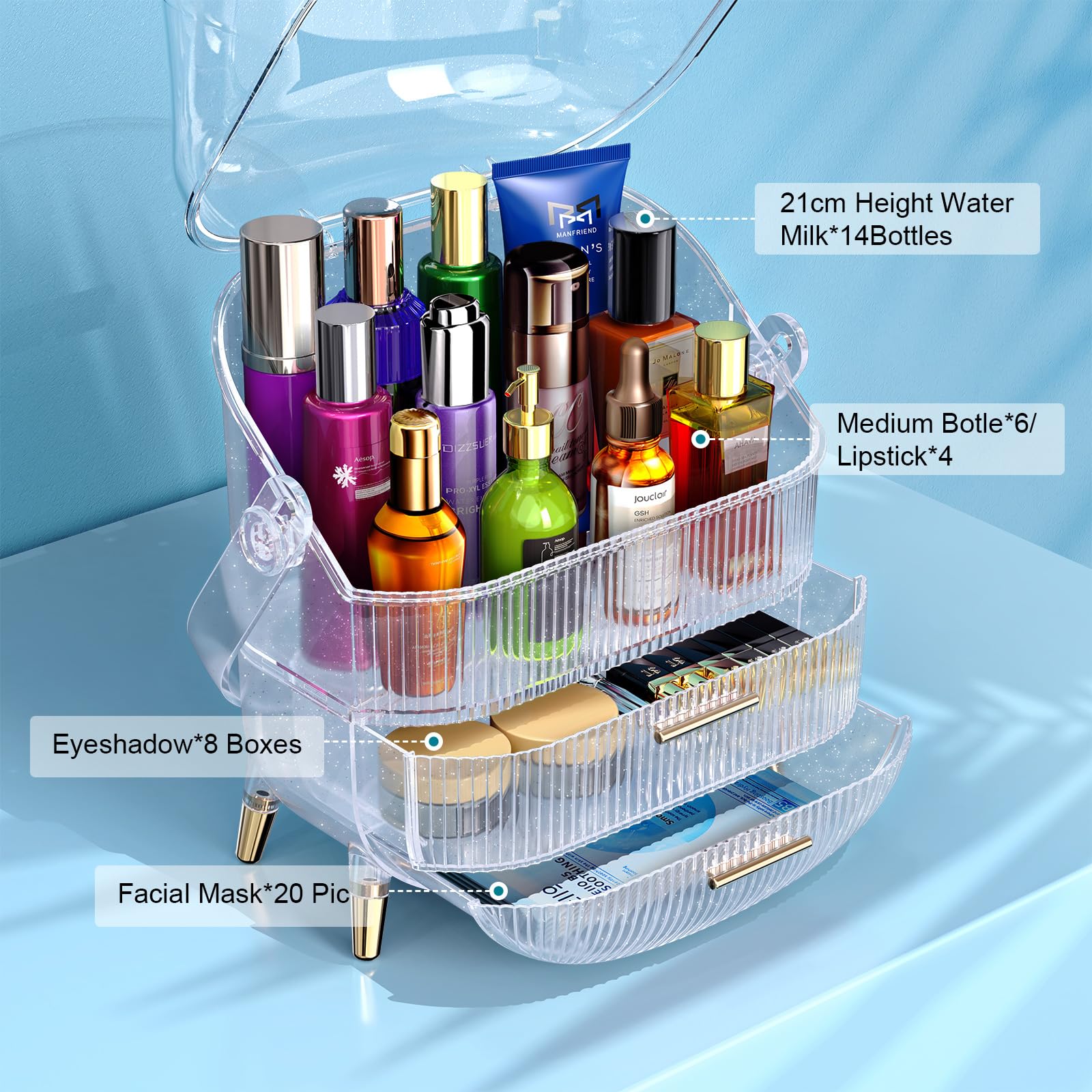 MASSY Egg Shape(Oval) Makeup Storage Box, Countertop Portable Vanity