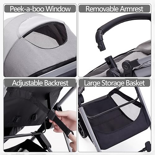 Miniatura 7 de Cochecito de bebé 2 en 1, cochecito convertible para bebés de 0 a 36 meses (gris)