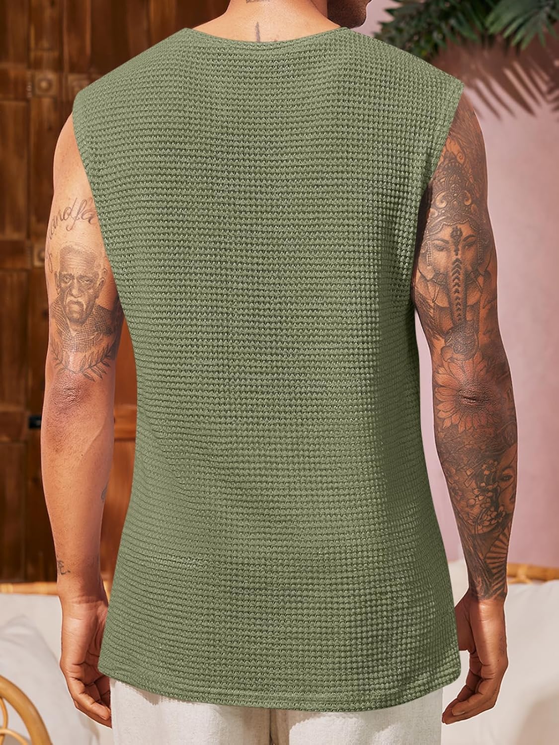 Runcati Mens Waffle Tank Tops Sleeveless T-Shirts Athletic Muscle Summer Beach Hippie Shirts - Image 3