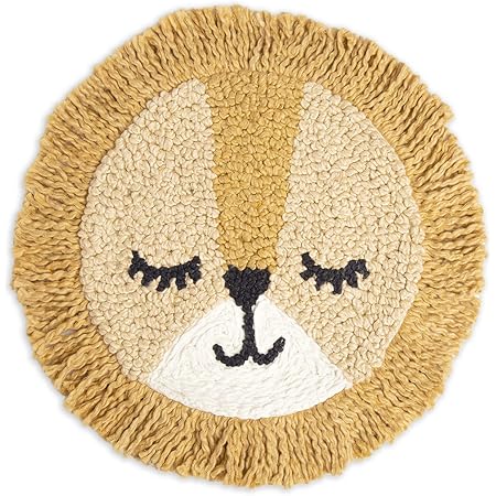 Crane Baby Pillow, Decorative Round Animal Pillow for Nursery and Toddler Rooms, Lion, 12" x 12"