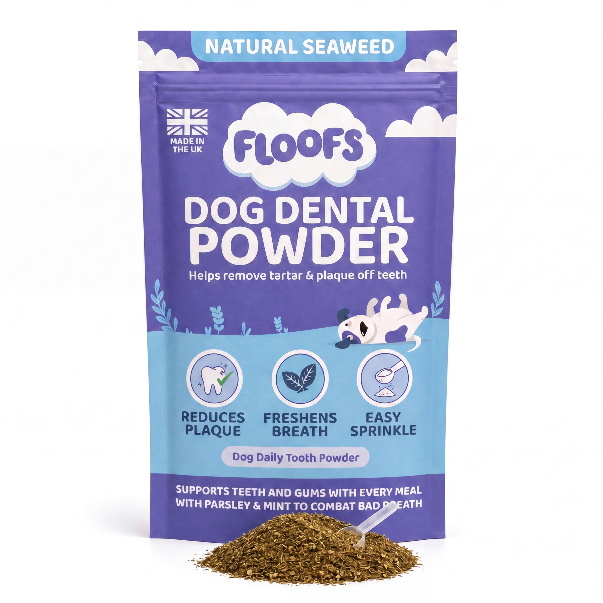 Floofs Dog Dental Powder - Seaweed for Dogs Teeth - Get the Plaque Off with This Dental Powder for Dogs Teeth - Works as a Dog Breath Freshener and Plaque and Tartar Treatment - 100g (Dental Powder)