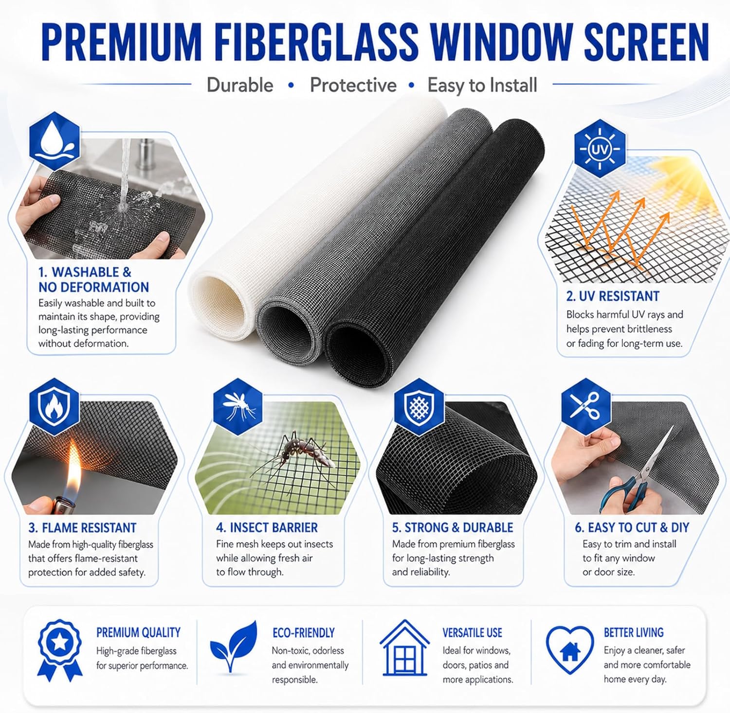 48" x 118" Window Screen Replacement Mesh, Black Fiberglass Screen for Window & Screen Door Repair, Durable High Visibility Mesh for Patio, Sliding Door & Window Screens image 3