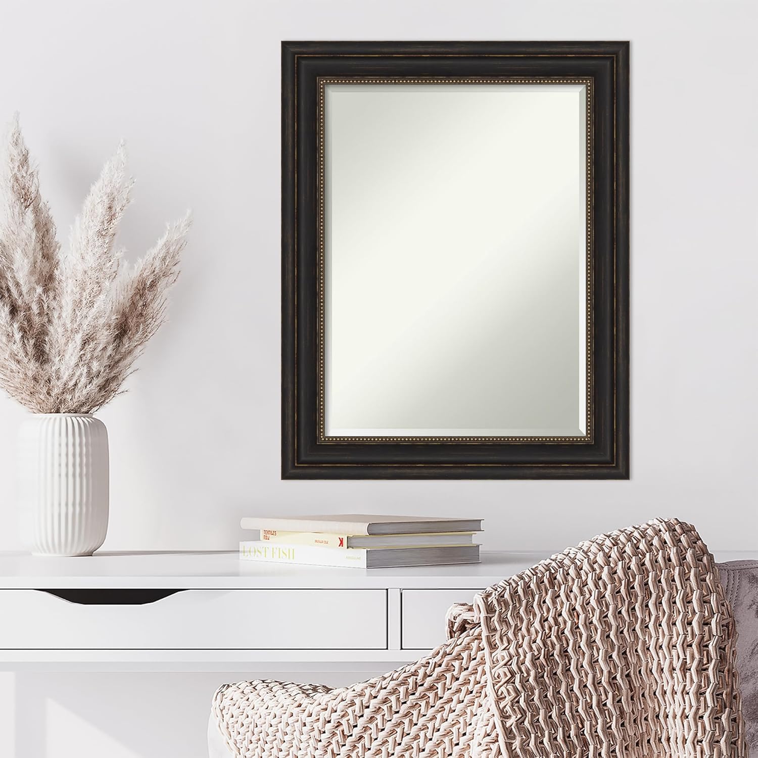 Amanti Art Bronze Wall Mirror 29x23 Accent Bronze Rectangle Bathroom Mirror for Wall Decor Living Room, Medium Traditional Frame, Hangs Horizonally and Vertically, Bathroom Decor, Beveled Edge