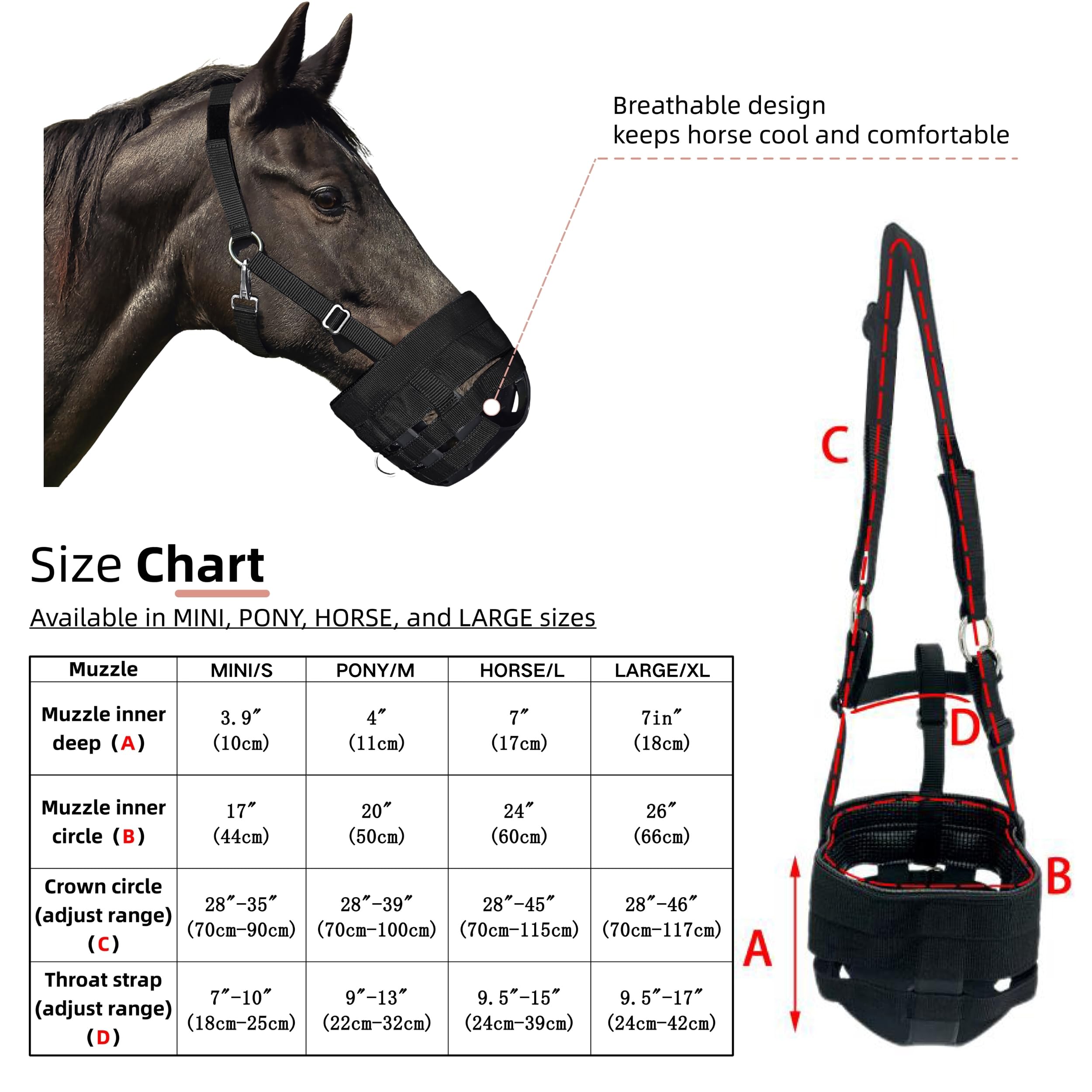 BARN & STABLE Weidenmaulkorb für Pferde mit verstellbaren Riemen, Schnallen, Laminitis Vorsorge