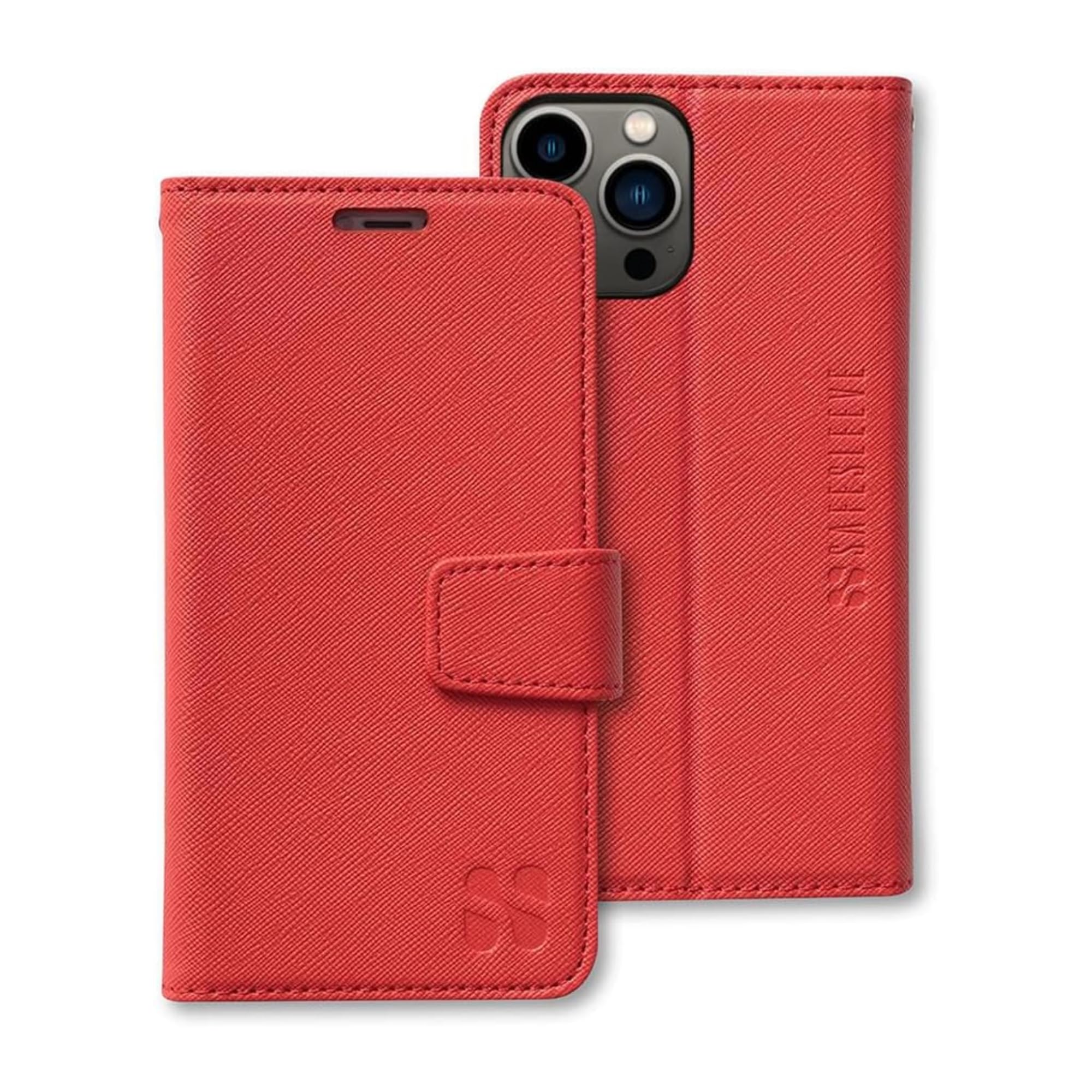 SafeSleeve EMF Protection Anti Radiation for iPhone 16 Pro Case, RFID EMF Blocking, Card Holder Wallet, Vegan Leather, Adjustable Stand Cell Phone Case, for Women & Men (Red)