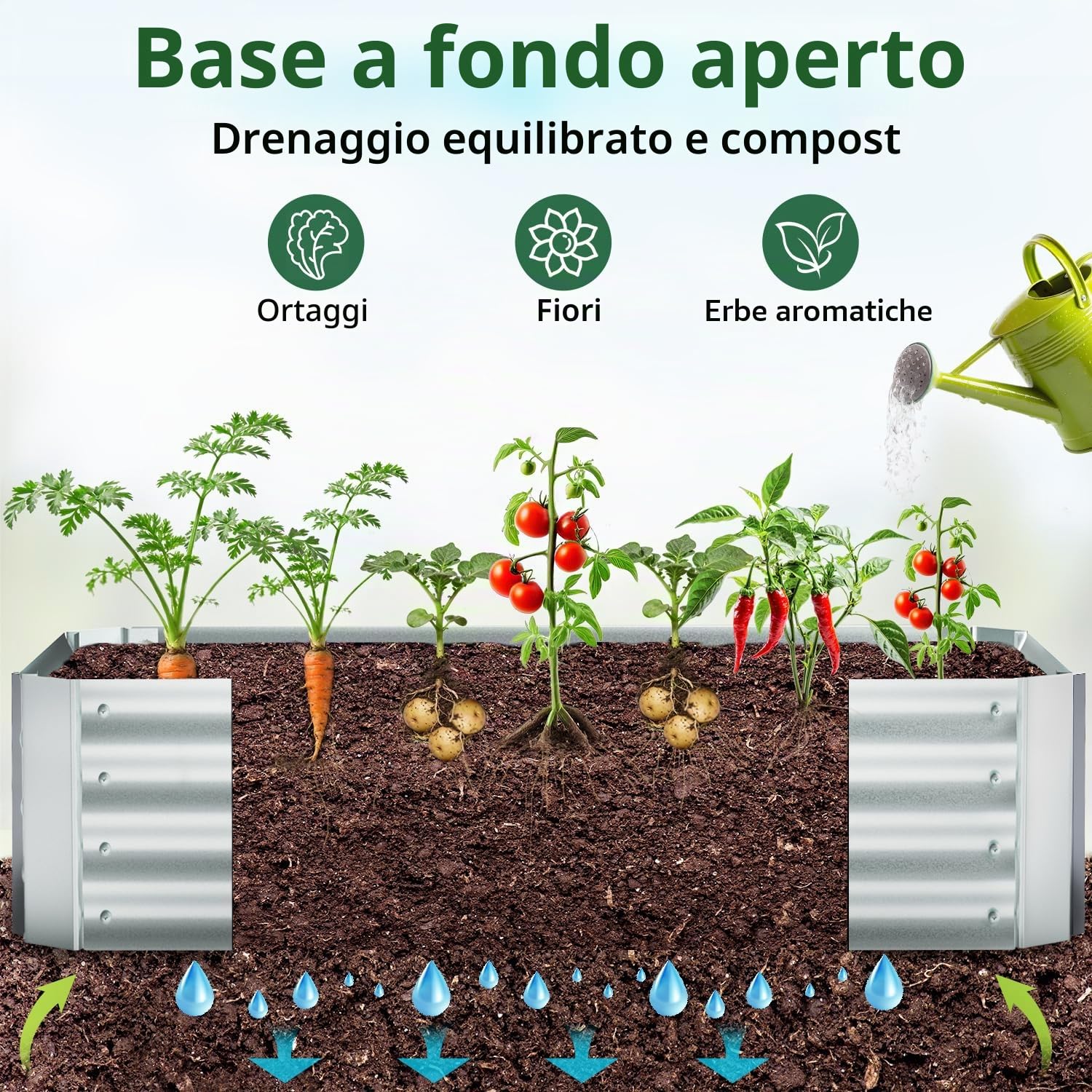 Ohuhu Aiuola rialzata 3 in 1 in metallo con serra e pellicola in PVC, fioriera rialzata con pomodoro, aiuola con struttura in acciaio, per giardino, 120 x 60 x 30 cm