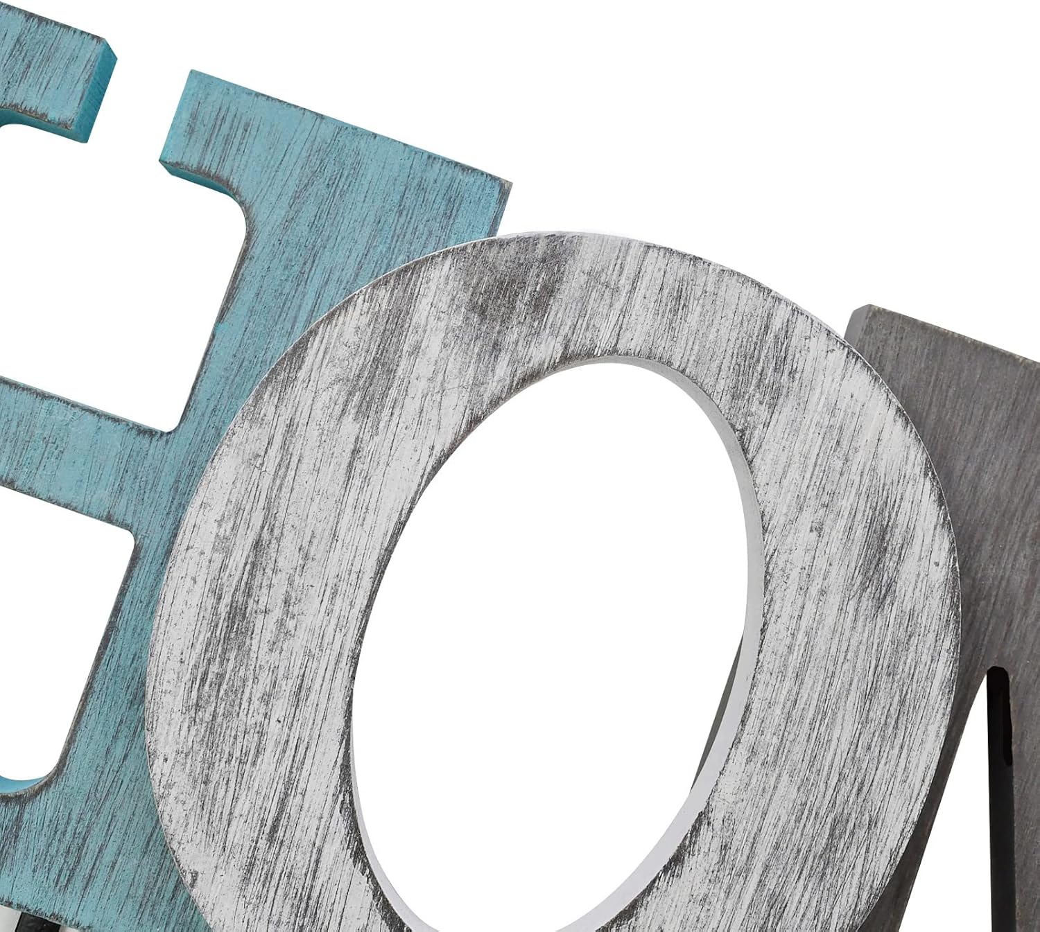 Morning View Aqua Hanging Block Letters Sign with Hook - Rustic Decorative Wooden Letters for Wall Decor