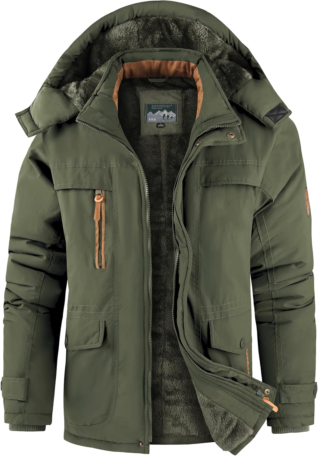 ZITY Men's Winter Fleece Lined Hooded Parka Heavyweight Warm Insulated Coat with Multiple Utility Pockets