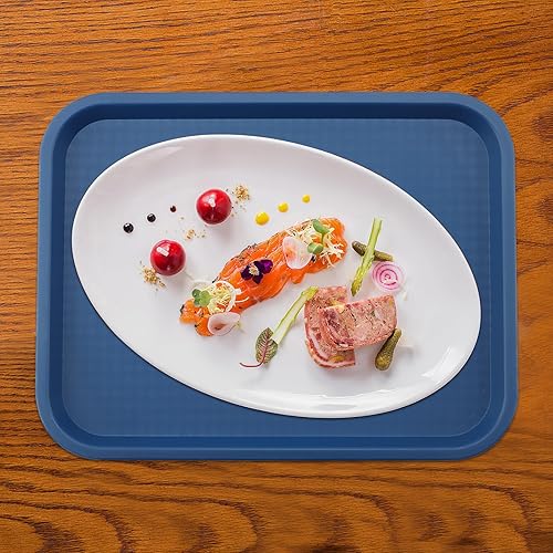 Miniatura 6 de MAHIONG Paquete de 4 bandejas azules de comida rápida de 16 x 12 pulgadas, bandejas rectangulares grandes para servir restaurante, bandejas de